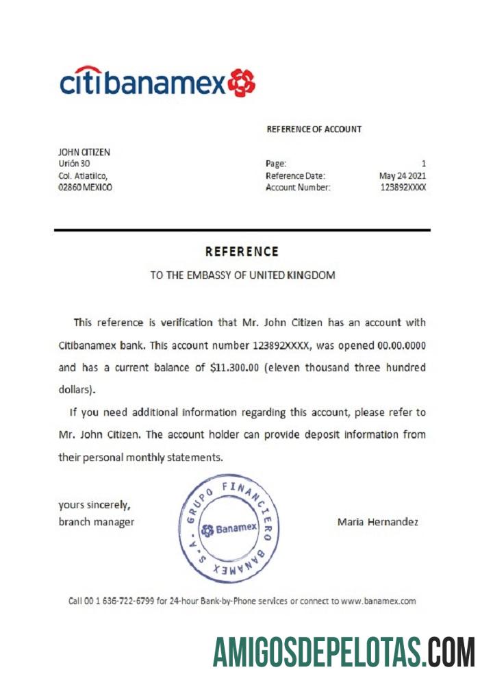 Referência do Banco Citibanamex do México amostra